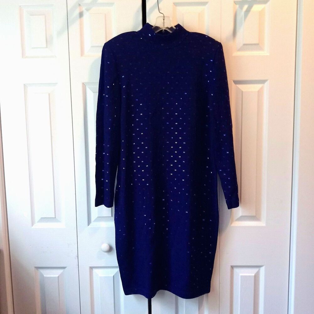 St. John by Marie Gray Size 12 Santana Knit Blue Sequined Dress Vintage